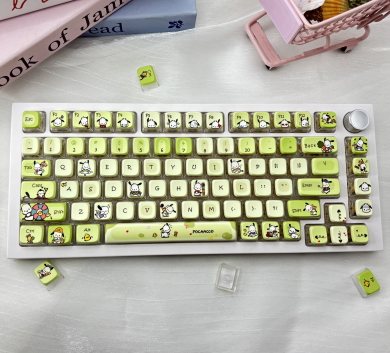 BỘ KEYCAP PUDDING POCHACU CUTE TRANSPARENT 4 CẠNH XUYÊN LED NHỰA PBT 122 PHÍM OEM PROFILE