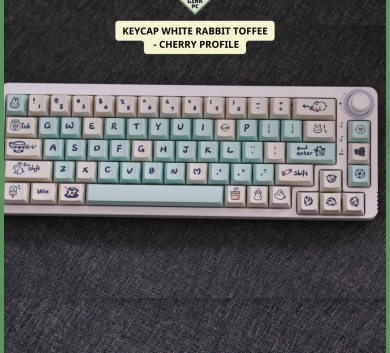 Keycap Cute Dễ thương - Bộ White rabbit toffee ( Kẹo Thỏ Trắng) - Profile Cherry- 142 nút - New. nhựa PBT