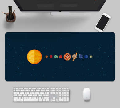 Pad chuột - deskmat size lớn 90x40 cm dày 4mm may viền - Mẫu Universe - Top 10 planets dark blue