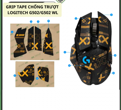 Miếng Dán Chống trượt | Grip Tape Chống Trượt Cho Chuột Logitech G502 các mã - Mẫu Black Gold Full Lưng