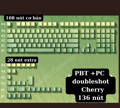 Bộ Keycap GRADIENT - GREEN - xuyên led 136 nút dùng cho bàn phím cơ - Nhựa PBT cherry profile