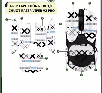 Miếng Dán Chống trượt | Grip Tape Chống Trượt Cho Chuột Razer Viper V2 Pro - Skin Chuột White