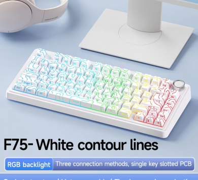 Bàn phím cơ Aula F75 Contour White 3 mode (Bluetooth - 2.4 hz - Wired) , Hotswap Mạch Xuôi New Box