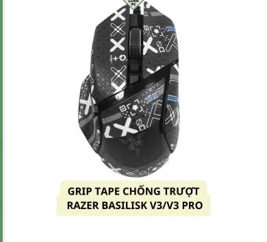 Miếng Dán Chống trượt | Grip Tape Chống Trượt Cho Chuột Razer Basilisk Hyperspeed | Utimate | V3 | V3 Pro - Mẫu Black Full lưng
