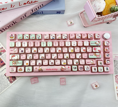 BỘ KEYCAP PUDDING HELLO KITTY  ANIME TRANSPARENT 4 CẠNH XUYÊN LED NHỰA PBT 122 PHÍM OEM PROFILE