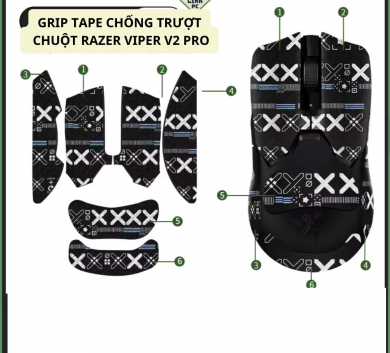 Miếng Dán Chống trượt | Grip Tape Chống Trượt Cho Chuột Razer Viper V2 Pro - Skin Chuột Black 