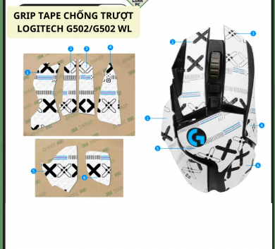 Miếng Dán Chống trượt | Grip Tape Chống Trượt Cho Chuột Logitech G502 các mã - Mẫu White Full Lưng