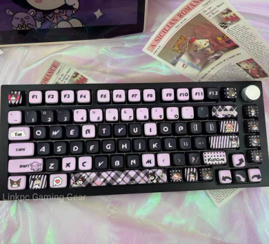 BỘ KEYCAP PUDDING Kuromi Black TRANSPARENT 4 CẠNH XUYÊN LED NHỰA PBT 122 PHÍM OEM PROFILE
