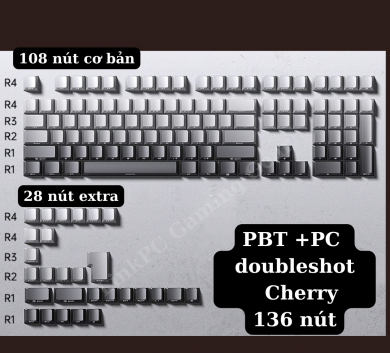 Bộ Keycap GRADIENT - GRAY - xuyên led 136 nút dùng cho bàn phím cơ - Nhựa PBT cherry profile